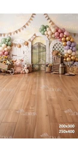 Tło fotograficzne „Rustykalna farma z pastelową girlandą balonową” | UB_859